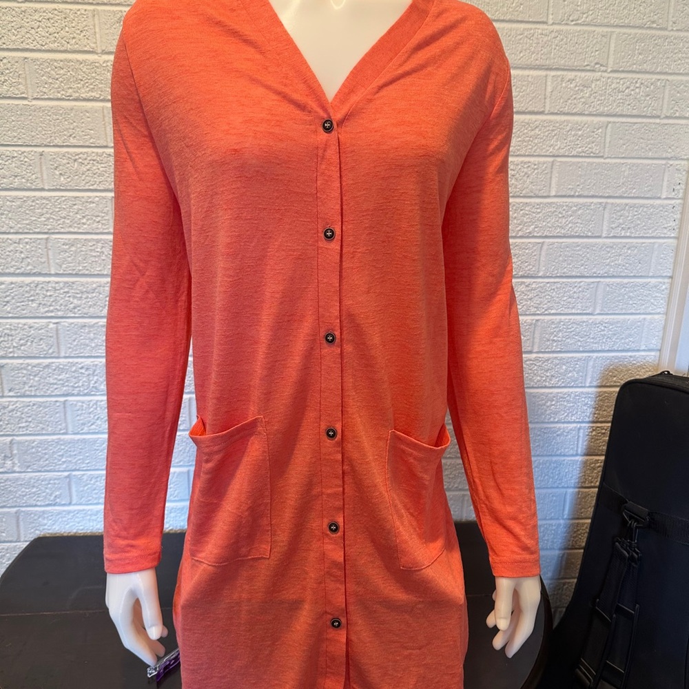 Vibrant coral  Button-Up Cardigan